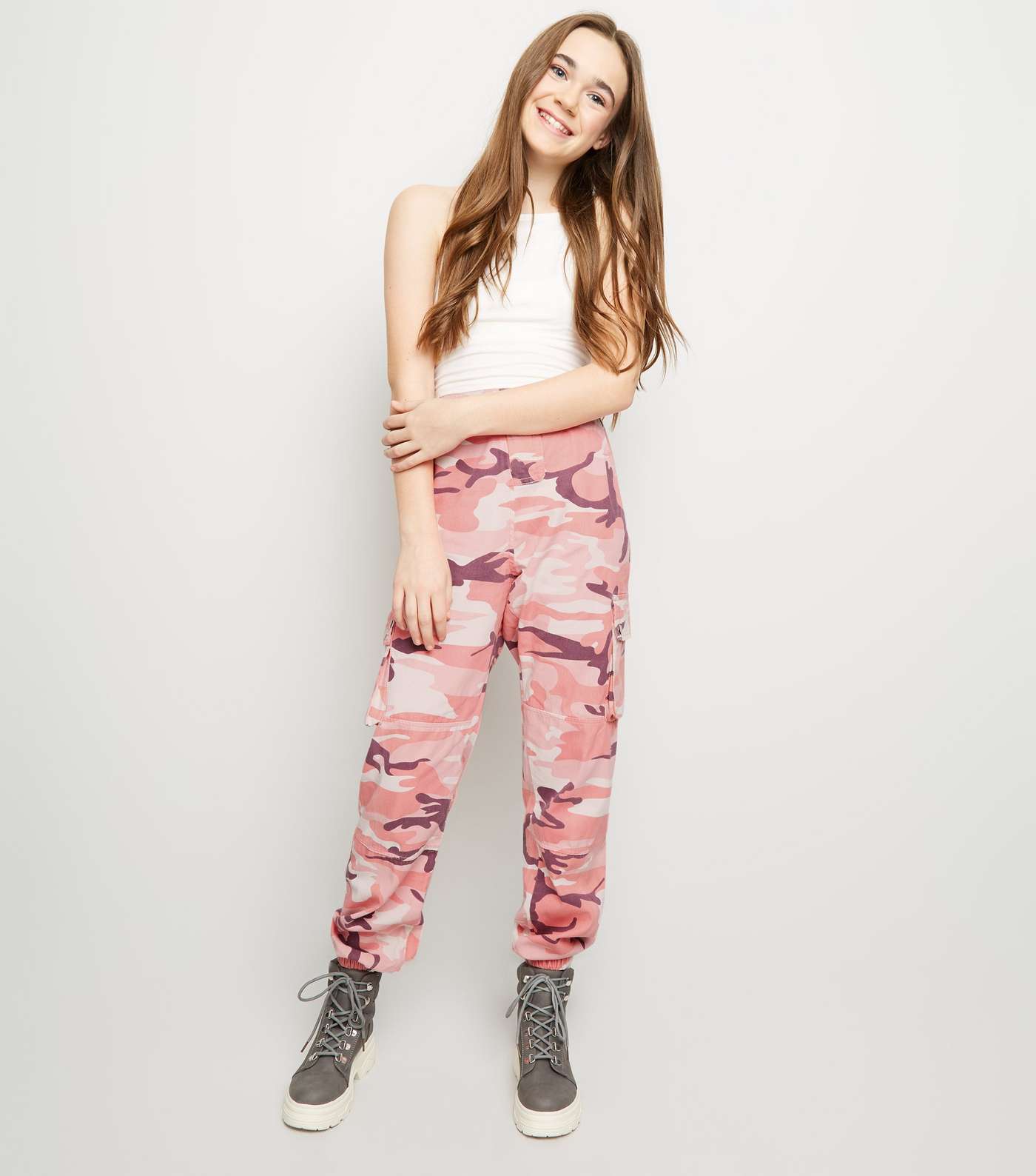 Girls Mid Pink Camo Utility Trousers