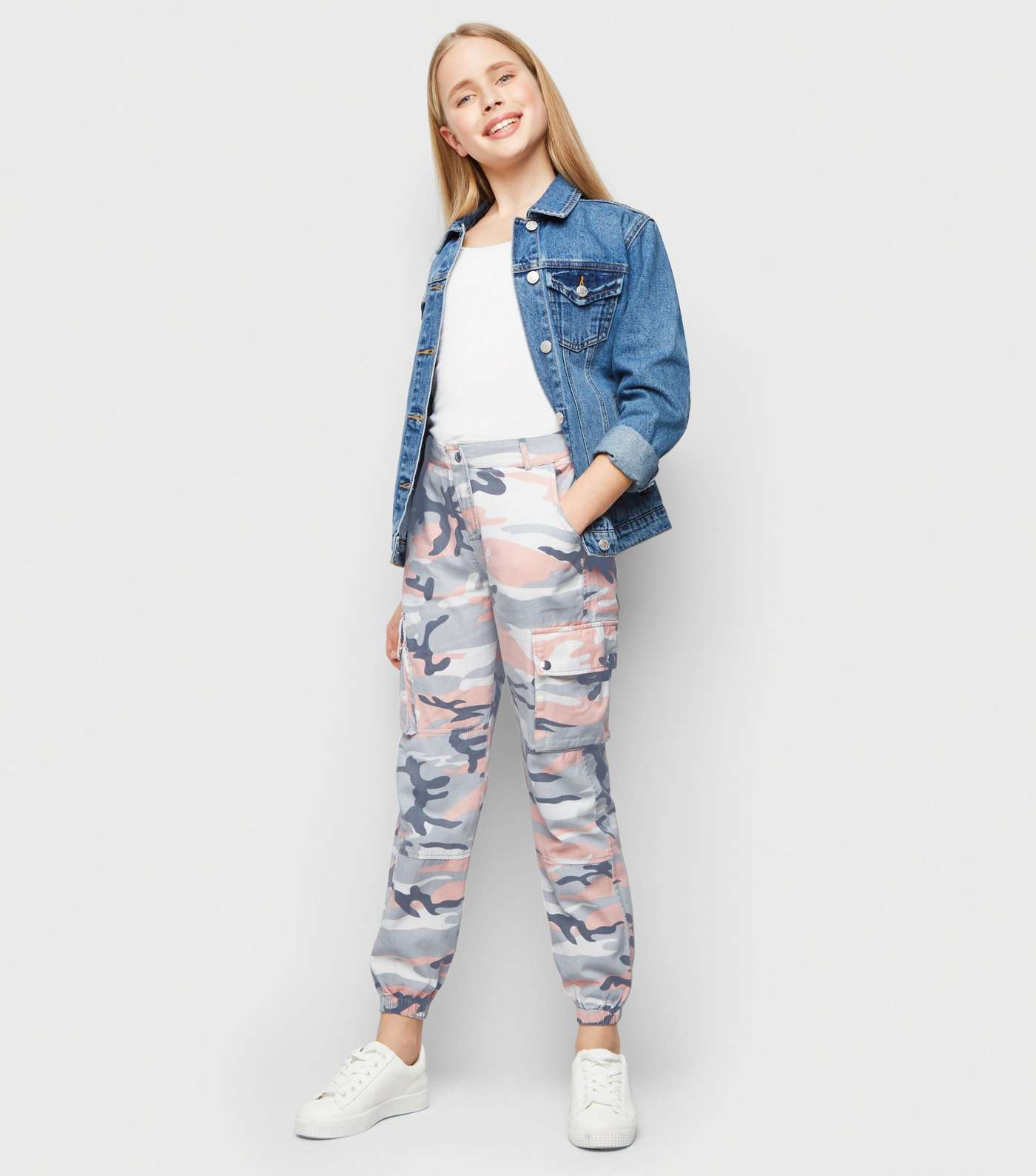 Girls Pale Pink Camo Utility Trousers