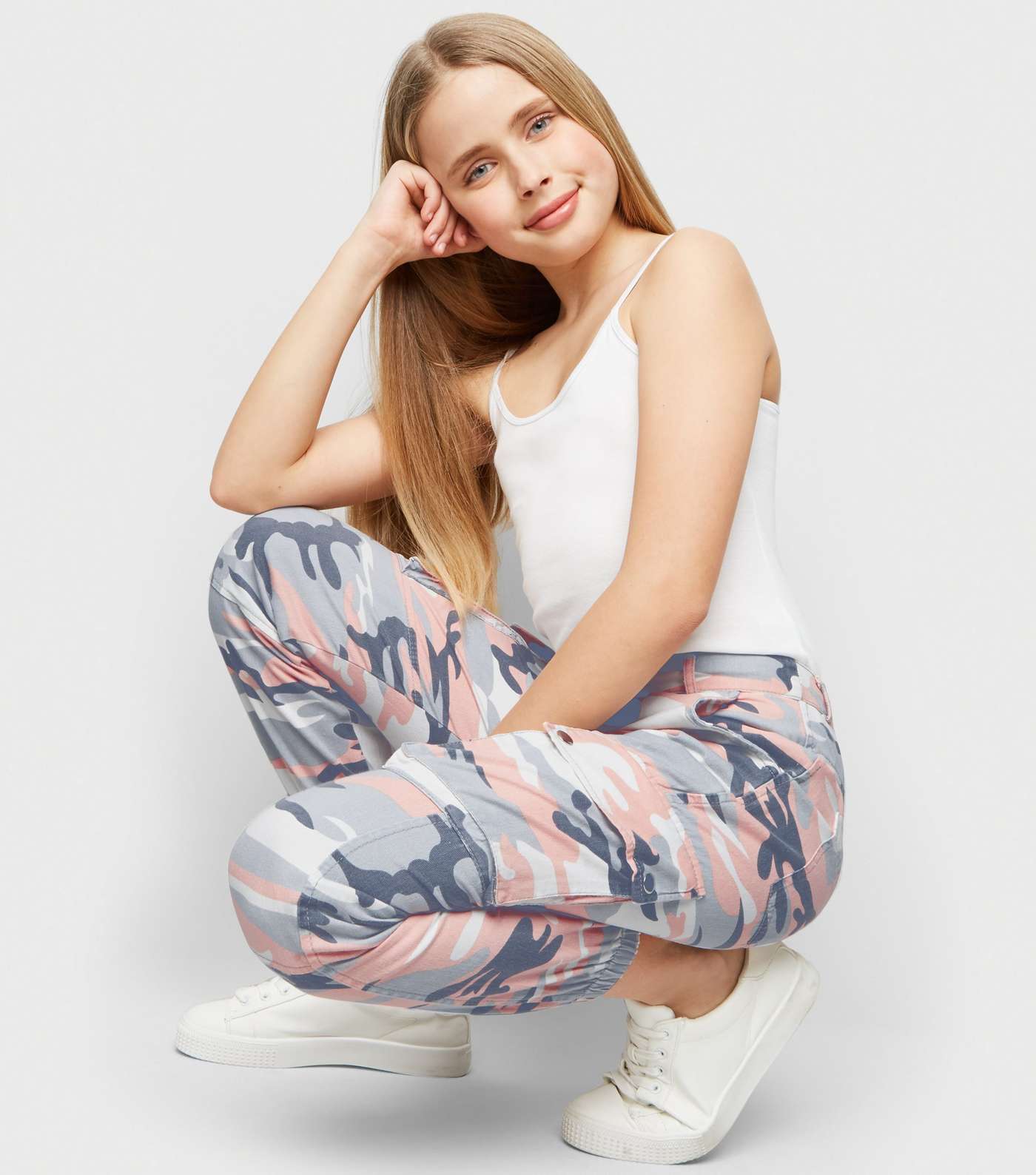 Girls Pale Pink Camo Utility Trousers Image 3