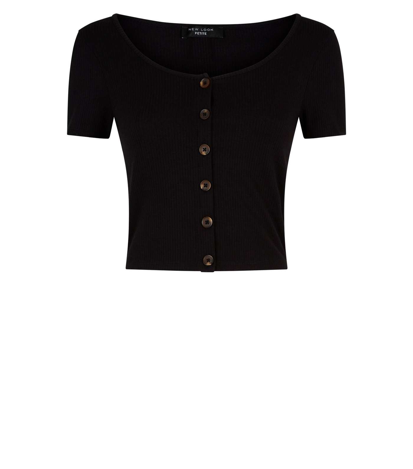 Petite Black Ribbed Button Front T-Shirt Image 4