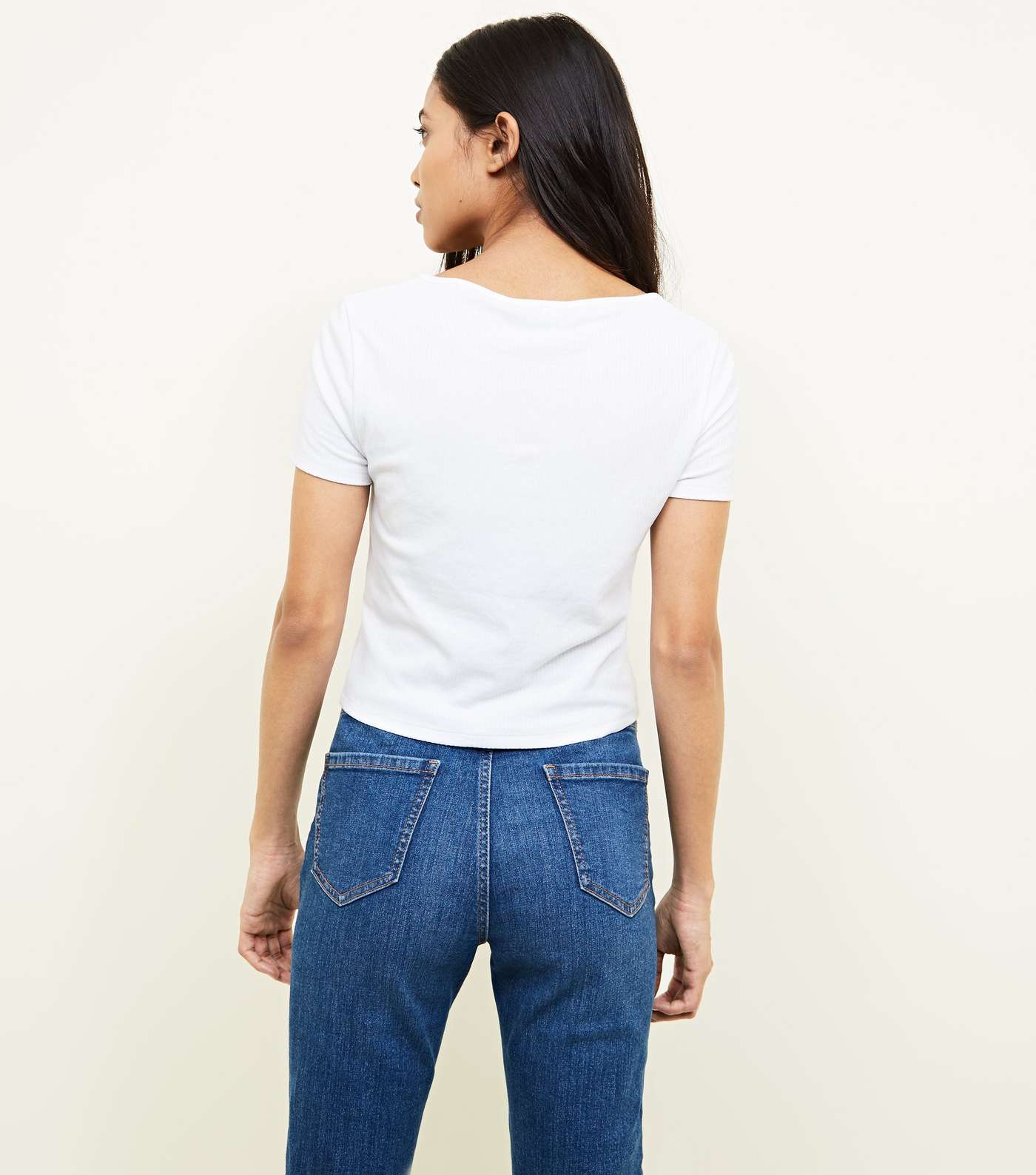 Petite White Ribbed Button Front T-Shirt Image 3