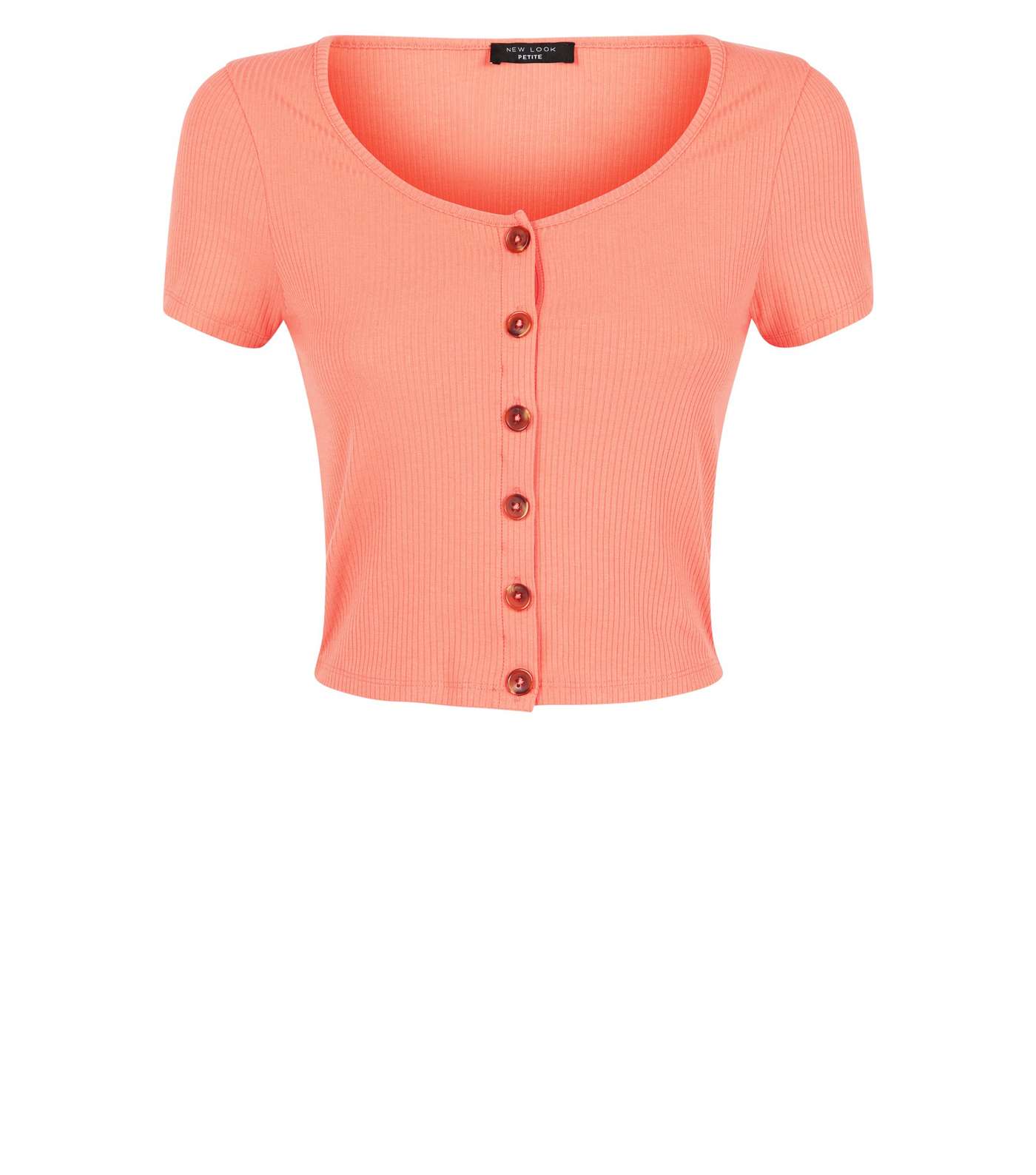 Petite Coral Ribbed Button Front T-Shirt Image 4