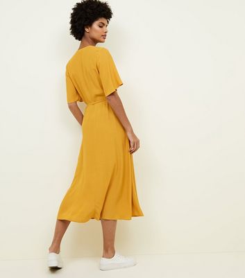 mustard midi wrap dress Big sale - OFF 65%