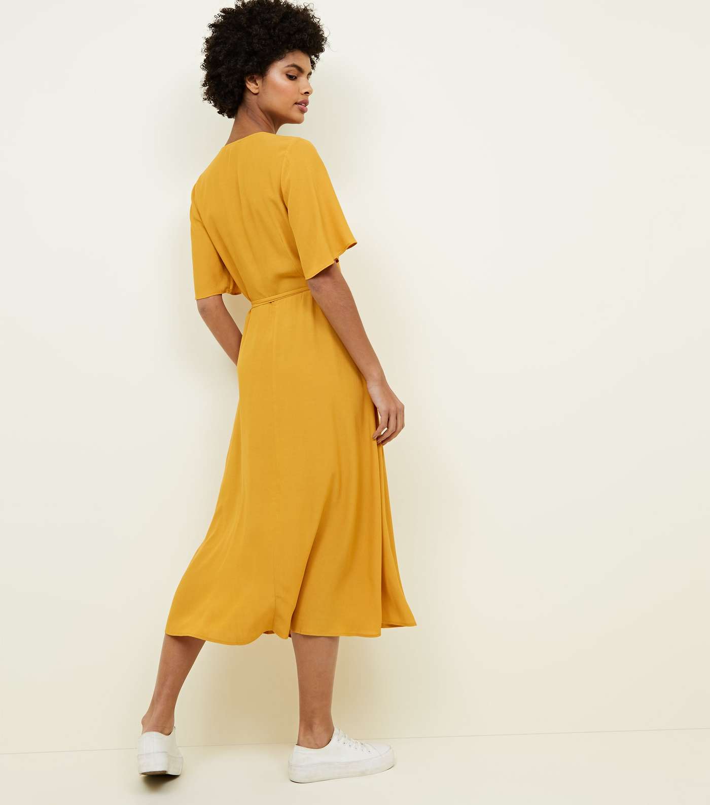 Mustard Yellow Wrap Front Midi Dress Image 2