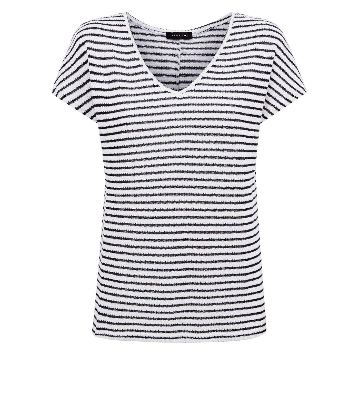 White Stripe Fine Knit V Neck T-Shirt Image 4