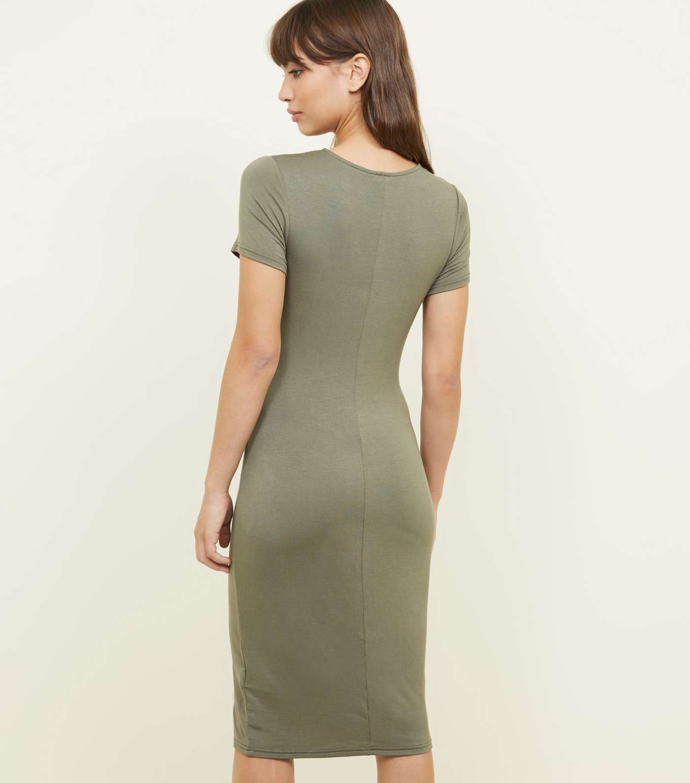 Olive Green Twist Front Jersey Bodycon Dress Image 3