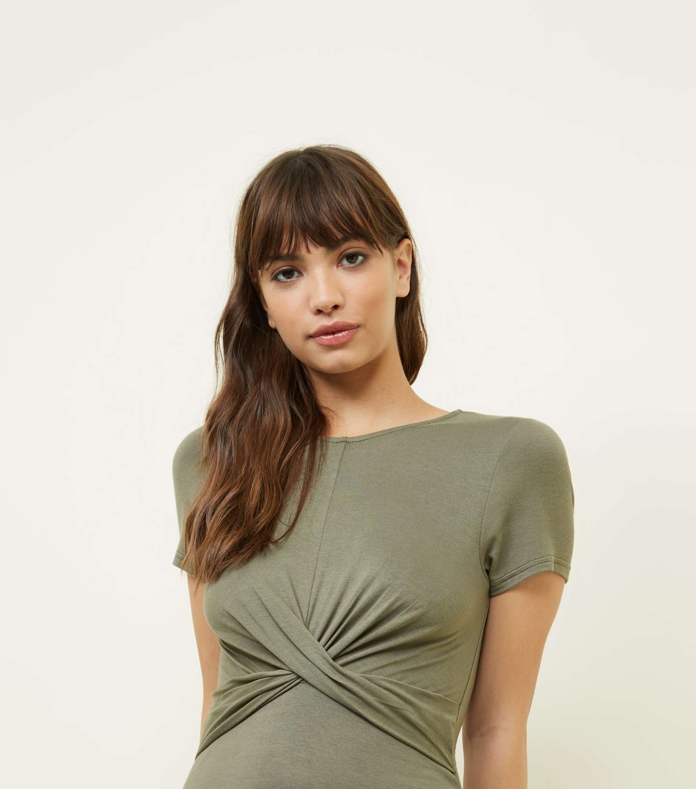 Olive Green Twist Front Jersey Bodycon Dress Image 5