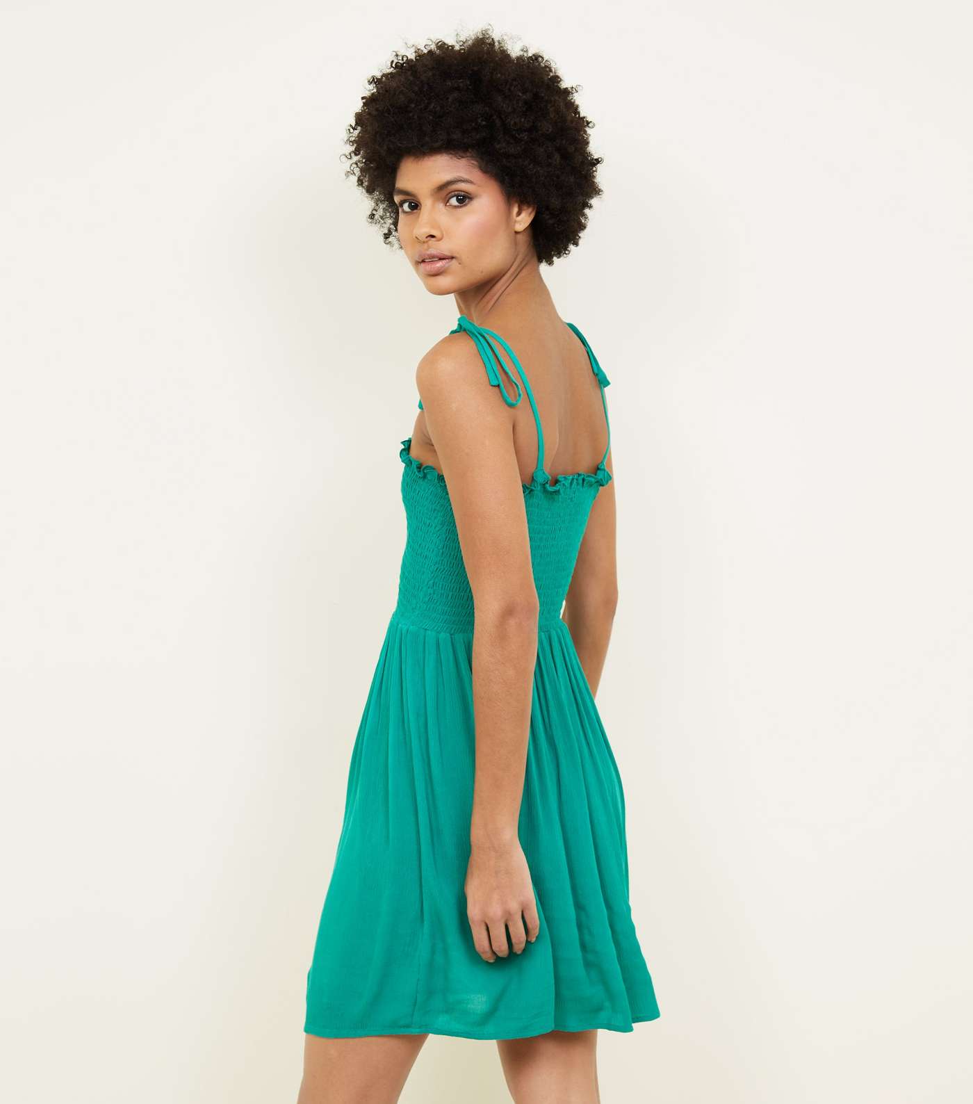 Green Shirred Button Front Sundress Image 3