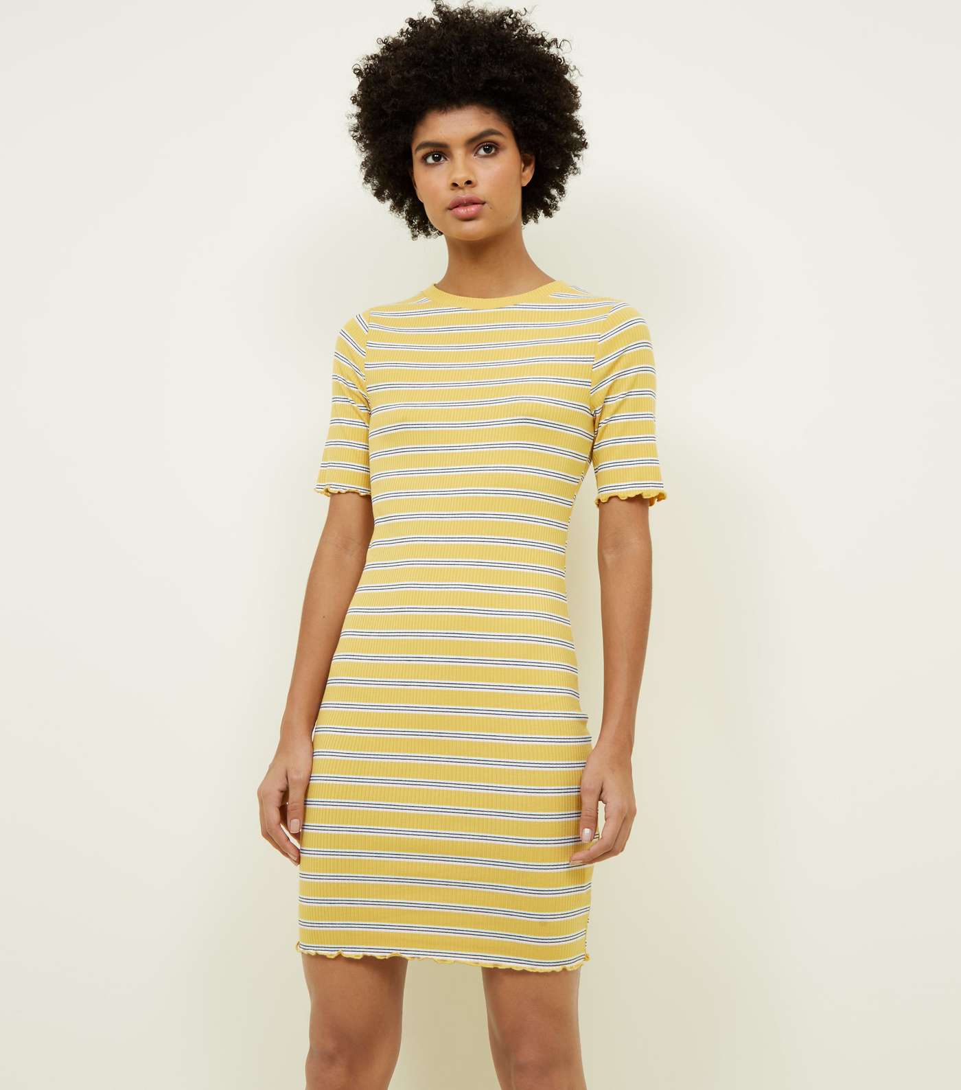 Mustard Stripe Ribbed Bodycon Dress