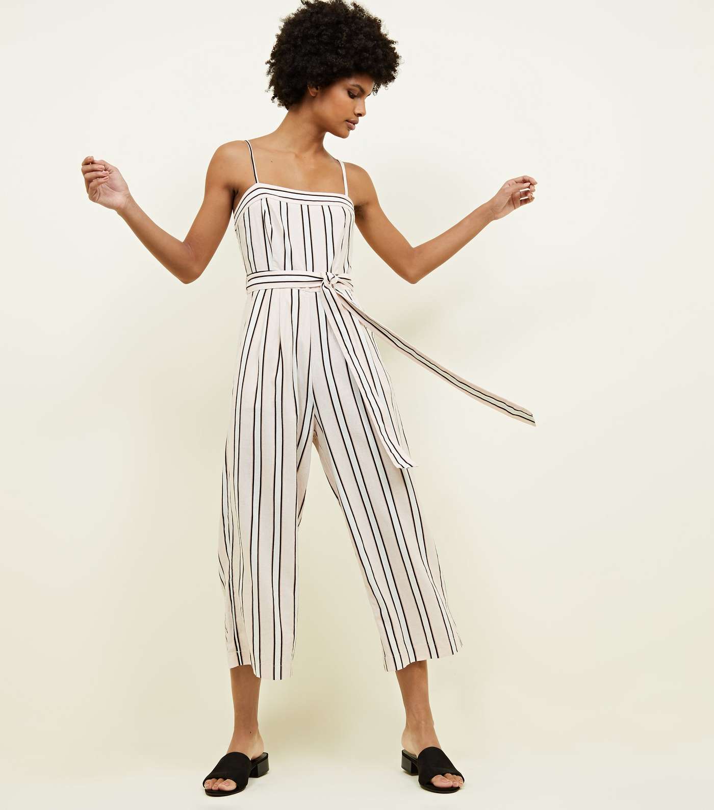 Off White Stripe Linen Blend Jumpsuit Image 2