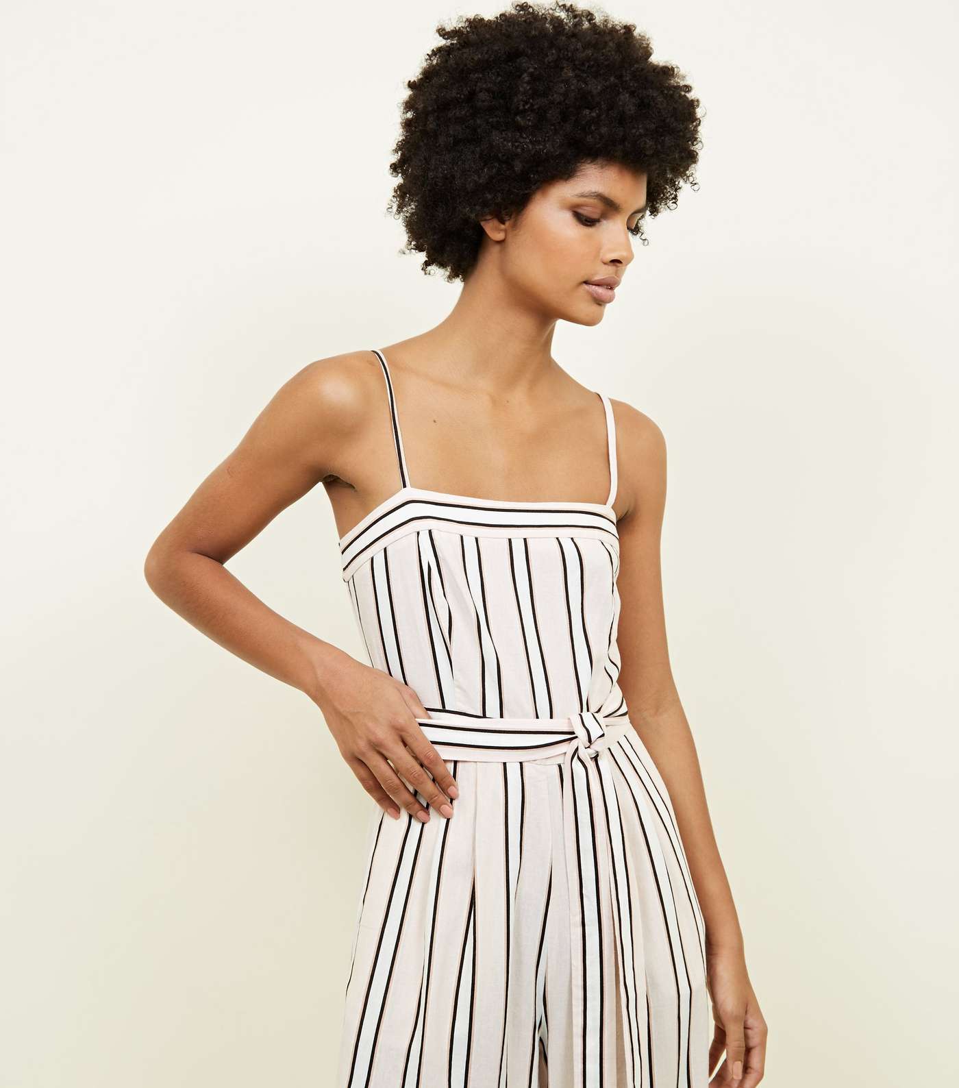 Off White Stripe Linen Blend Jumpsuit Image 6