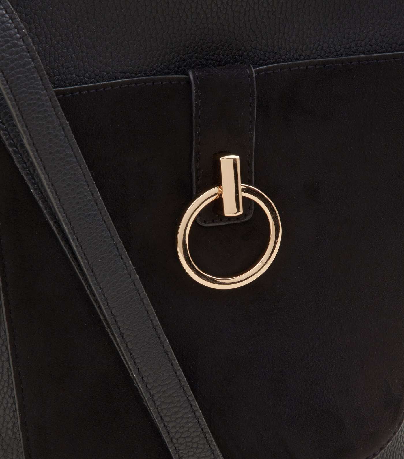 Black Suedette Ring Front Bucket Bag Image 3