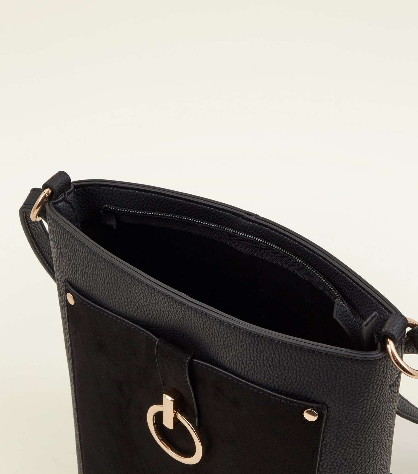 Black Suedette Ring Front Bucket Bag Image 5