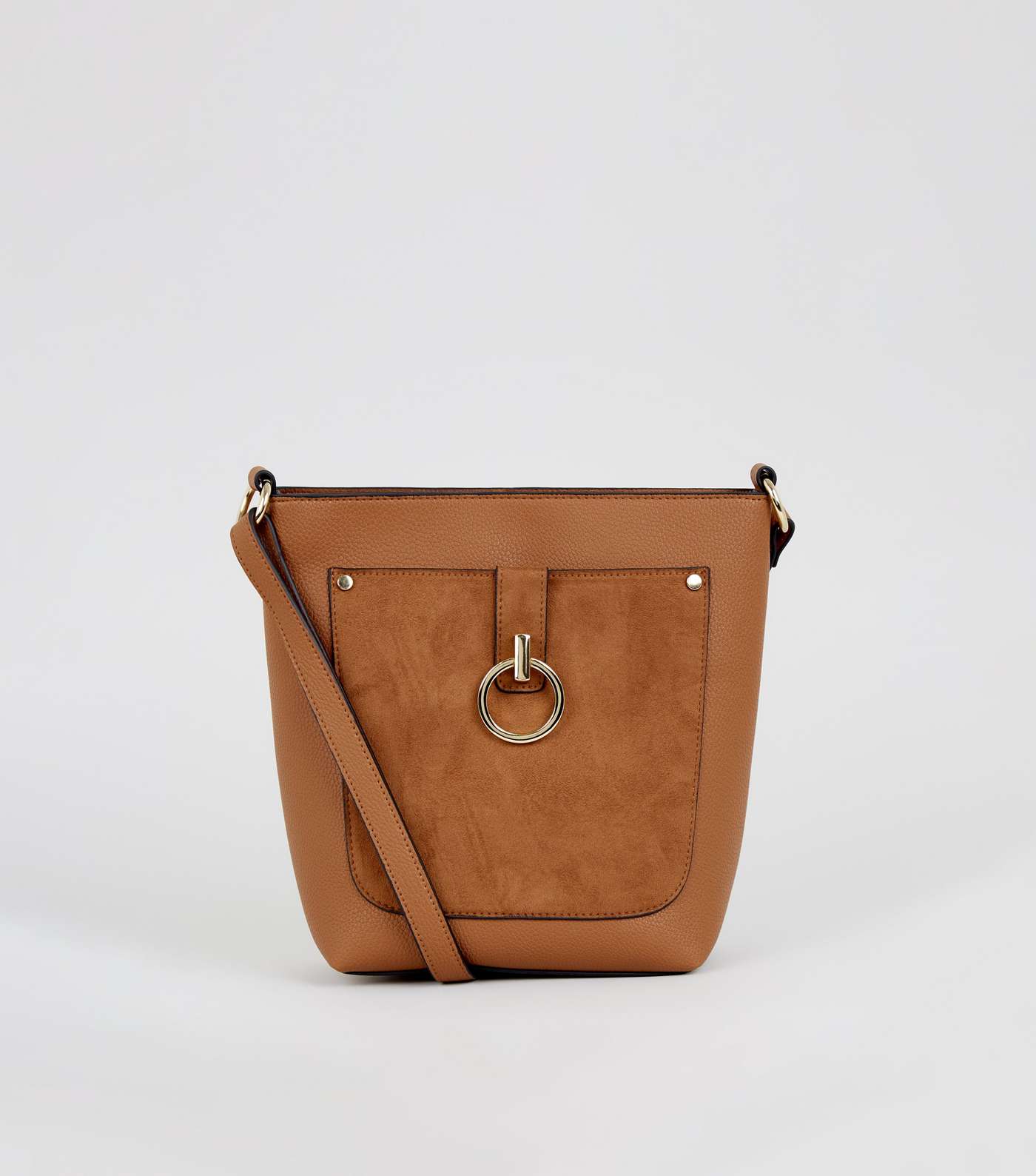 Tan Suedette Ring Front Bucket Bag