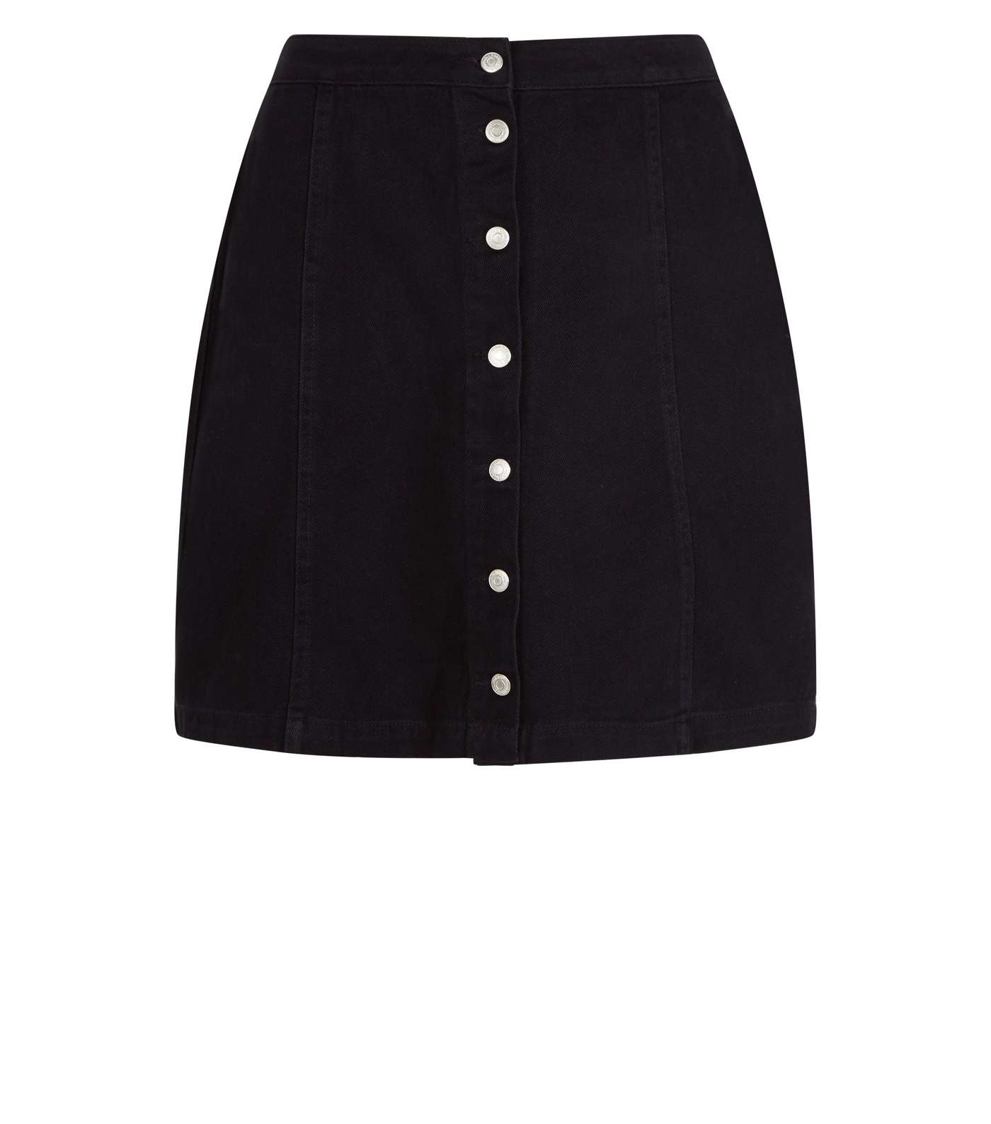 Curves Black Button Front Denim Skirt  Image 4