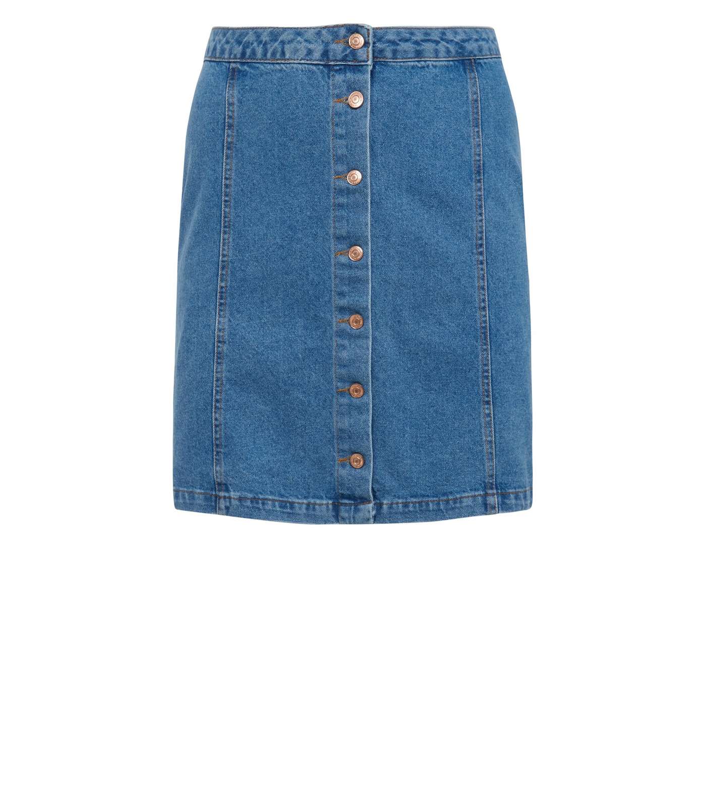 Curves Blue Button Front Denim Mini Skirt Image 4
