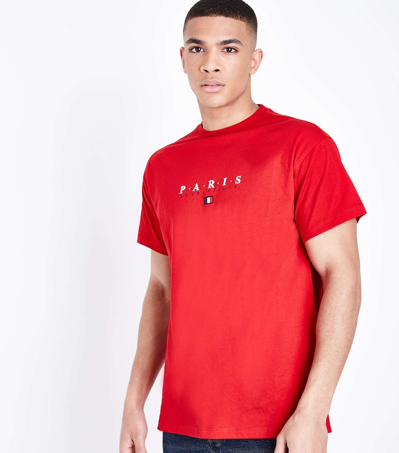 Red Paris Flag Embroidered T-Shirt