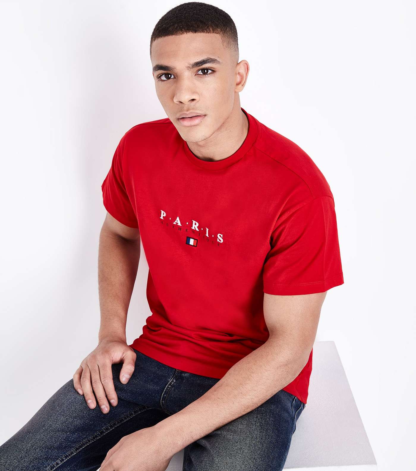 Red Paris Flag Embroidered T-Shirt Image 5