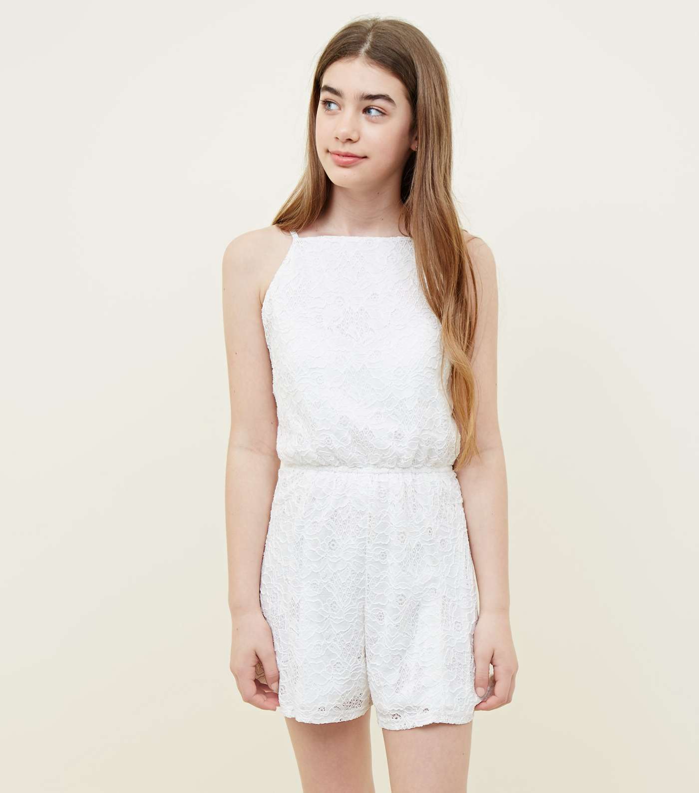 Girls White Lace Playsuit