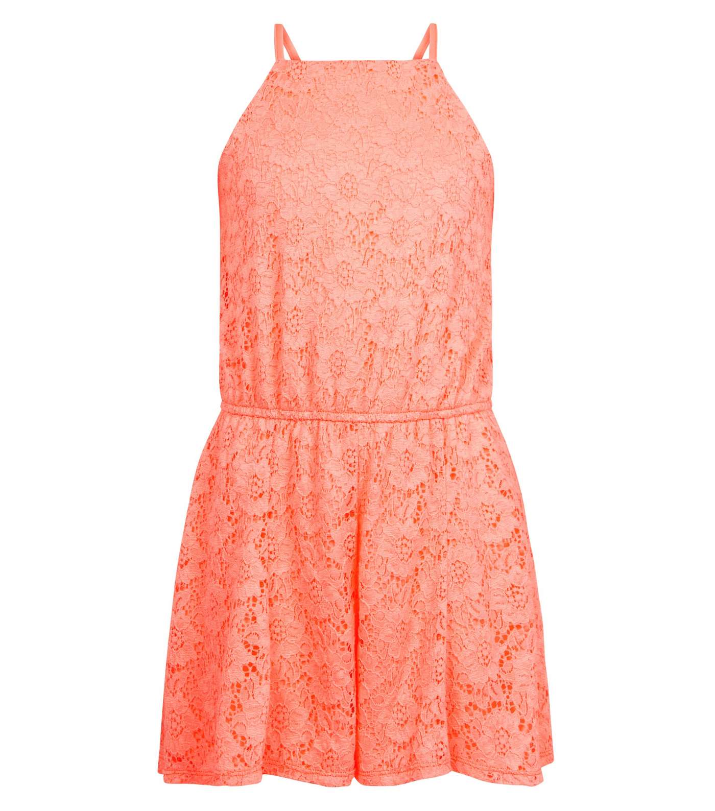 Girls Coral Lace Playsuit Image 4