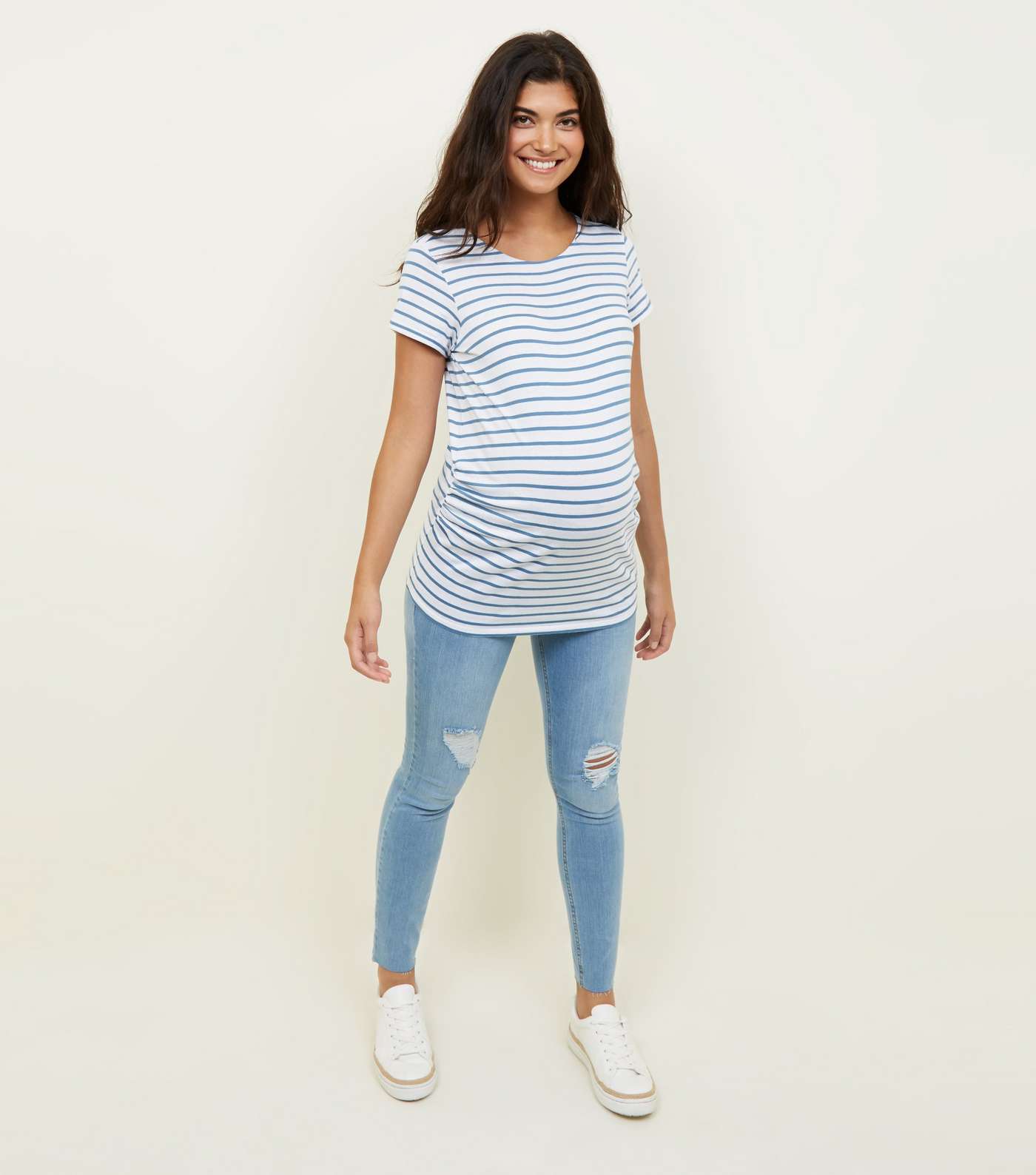 Maternity Bright Blue Under Bump Ripped Skinny Jeans