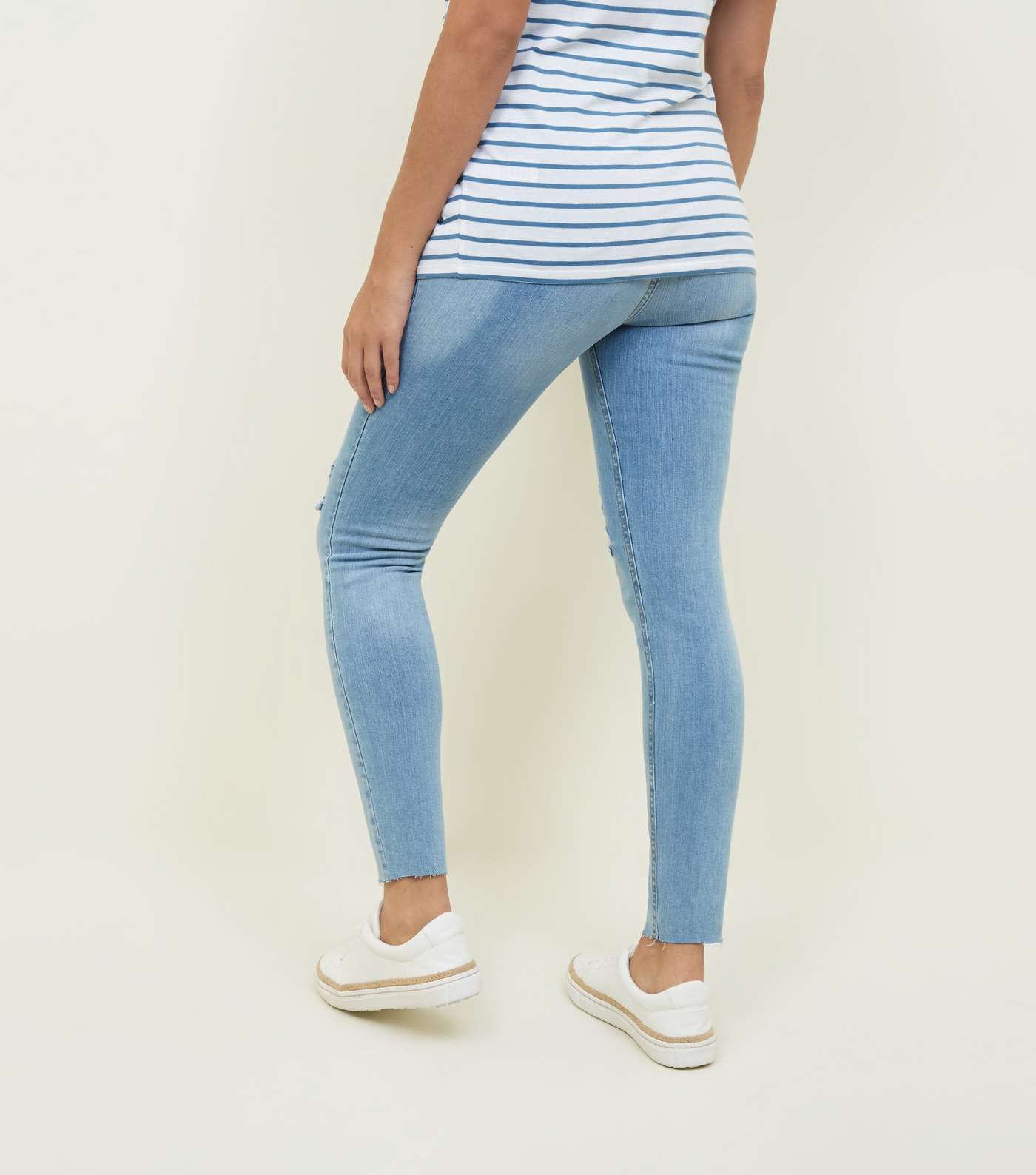 Maternity Bright Blue Under Bump Ripped Skinny Jeans Image 3