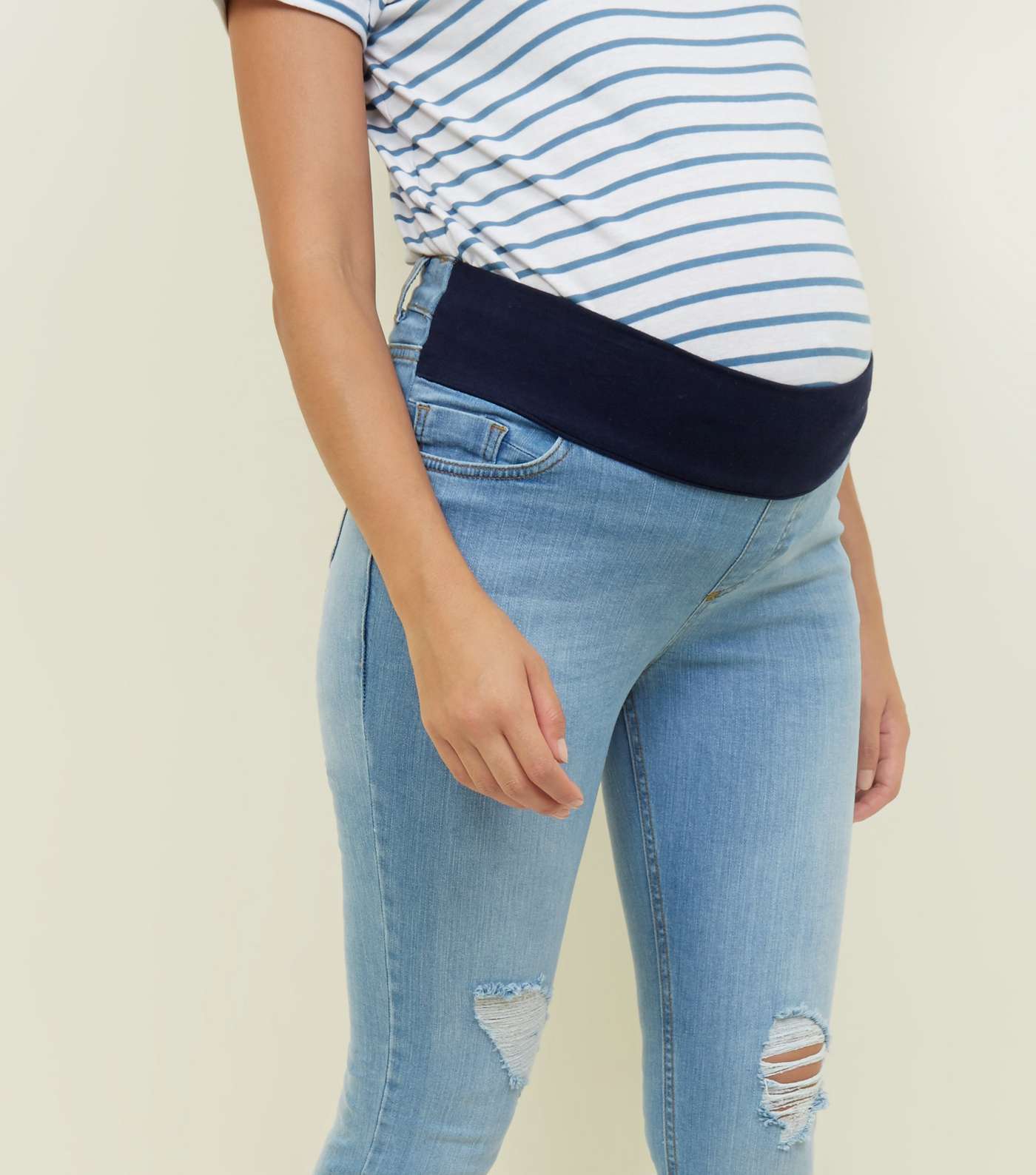 Maternity Bright Blue Under Bump Ripped Skinny Jeans Image 5