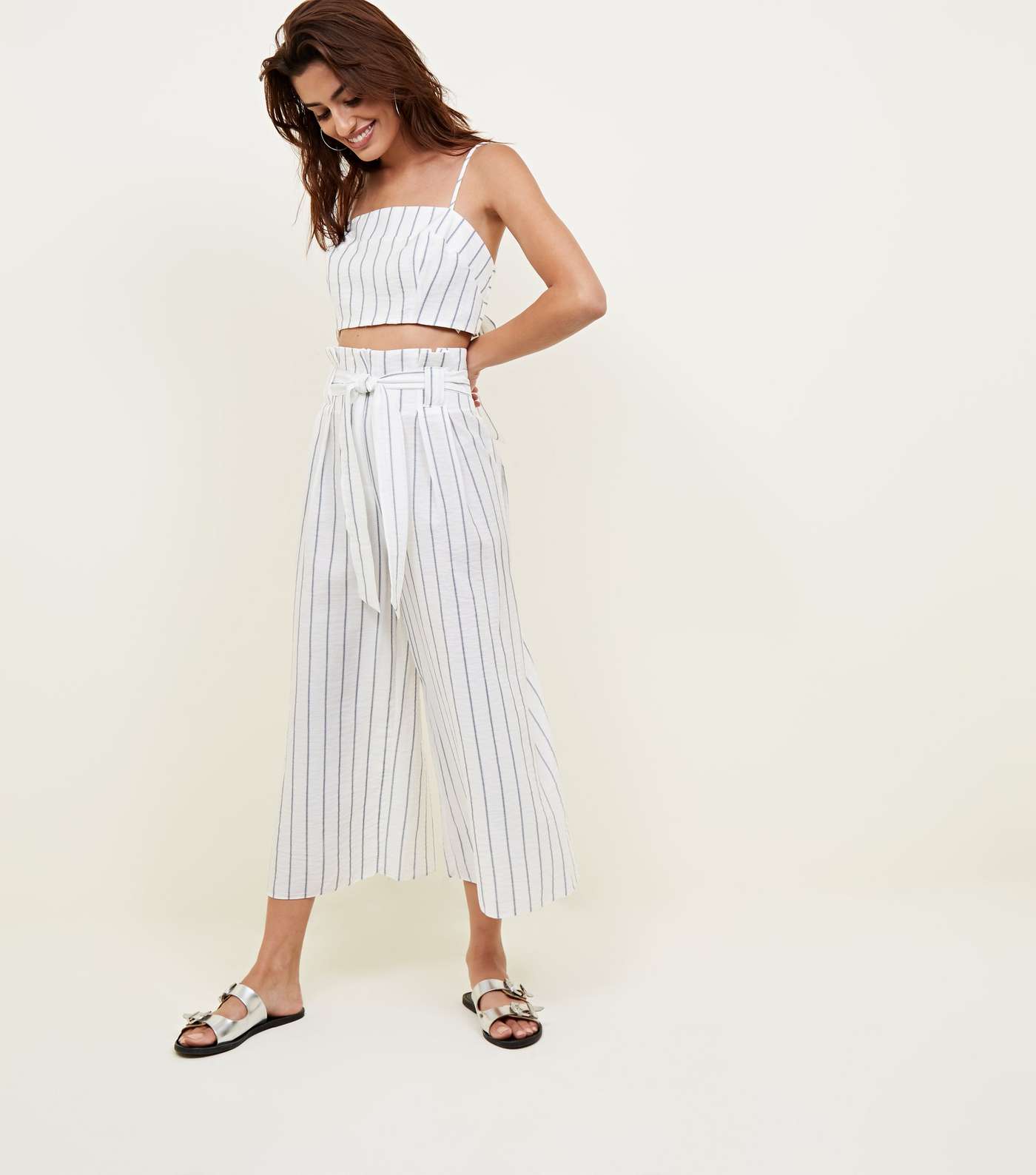 White Stripe Linen Look Cropped Cami Image 2