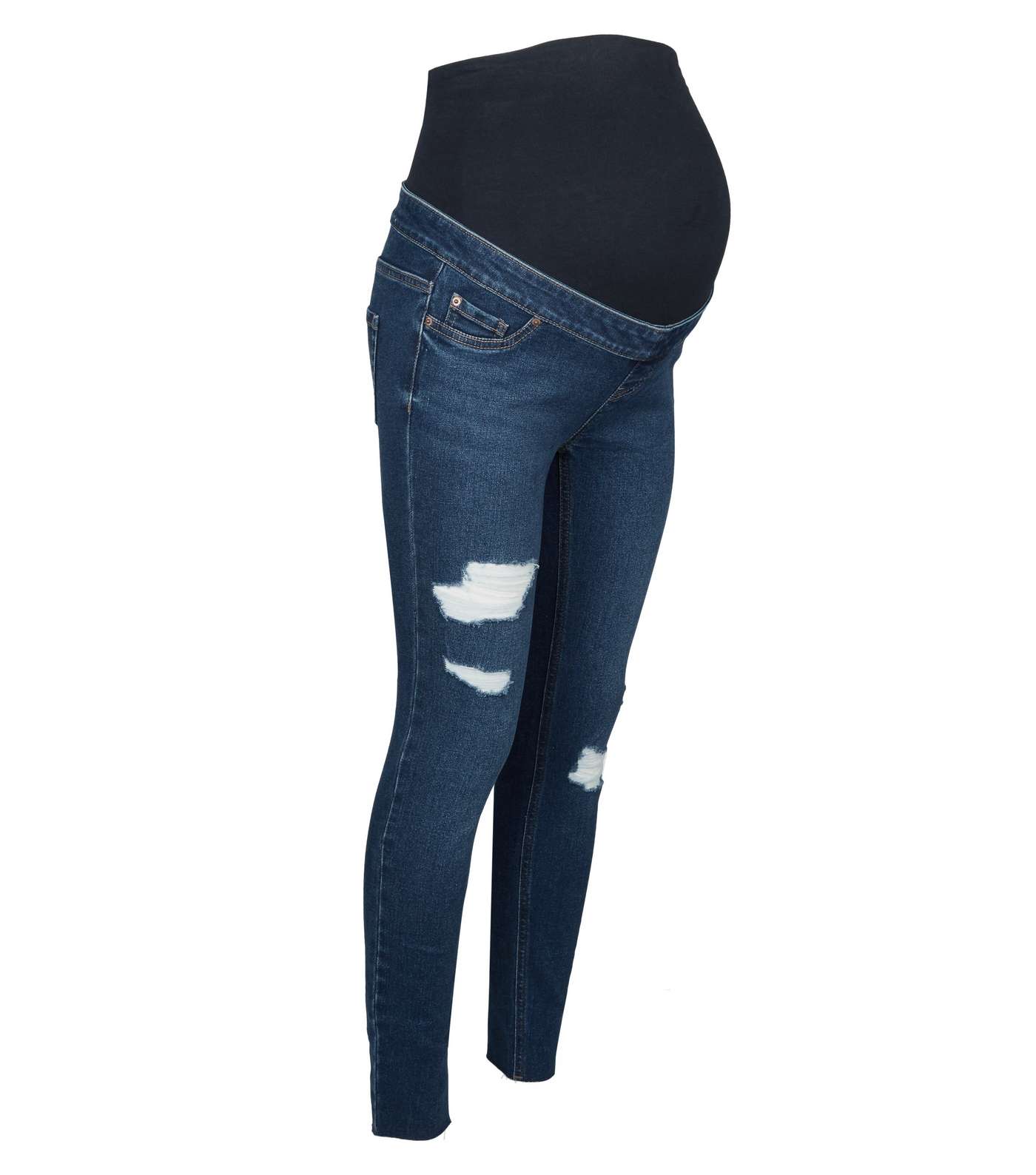 Maternity Navy Ripped Over Bump Skinny Jeans Image 4