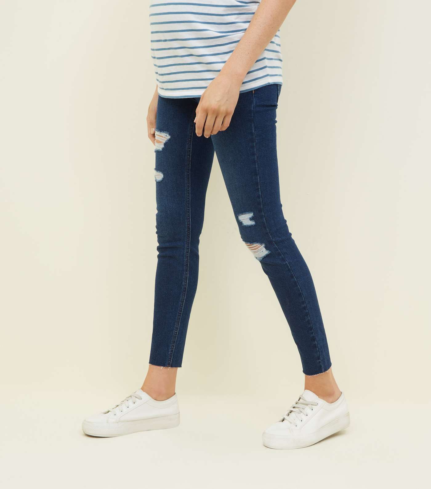 Maternity Navy Ripped Over Bump Skinny Jeans Image 2