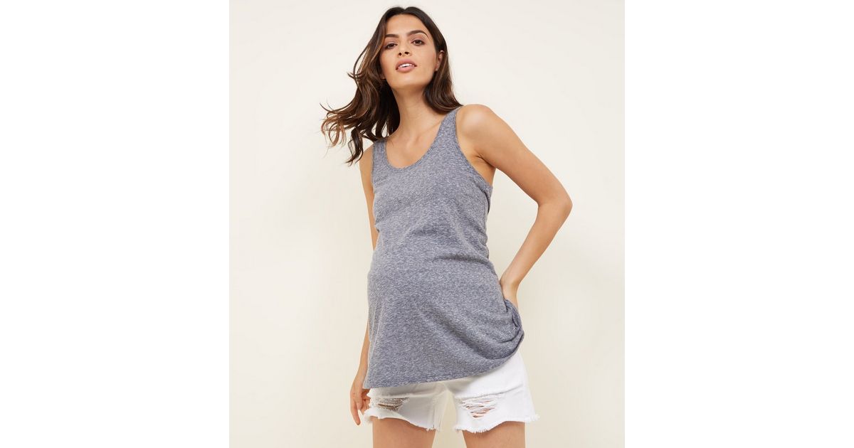 Maternity White Ripped Over Bump Denim Shorts New Look