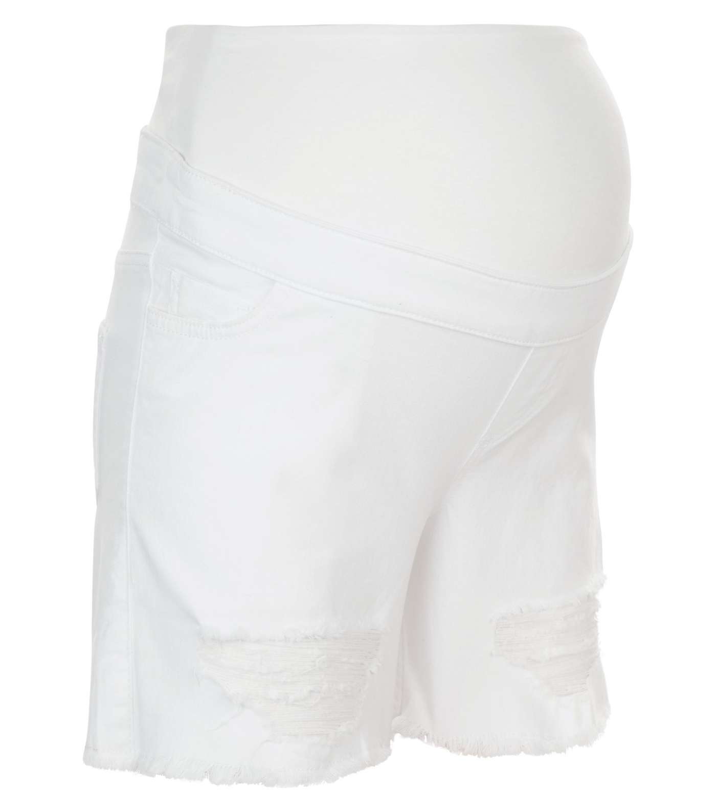 Maternity White Ripped Over Bump Denim Shorts Image 4