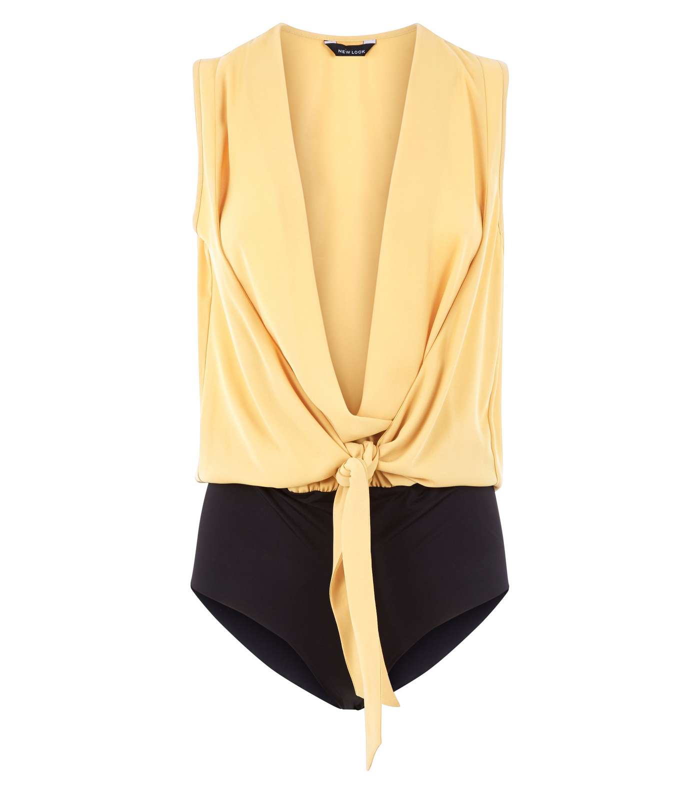 Yellow Plunge Neck Tie Front Bodysuit Image 4