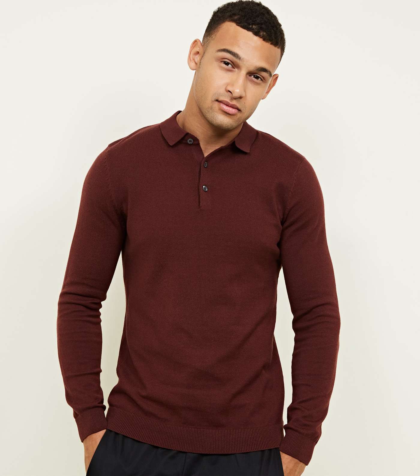 Burgundy Muscle Fit Long Sleeve Knit Polo Shirt