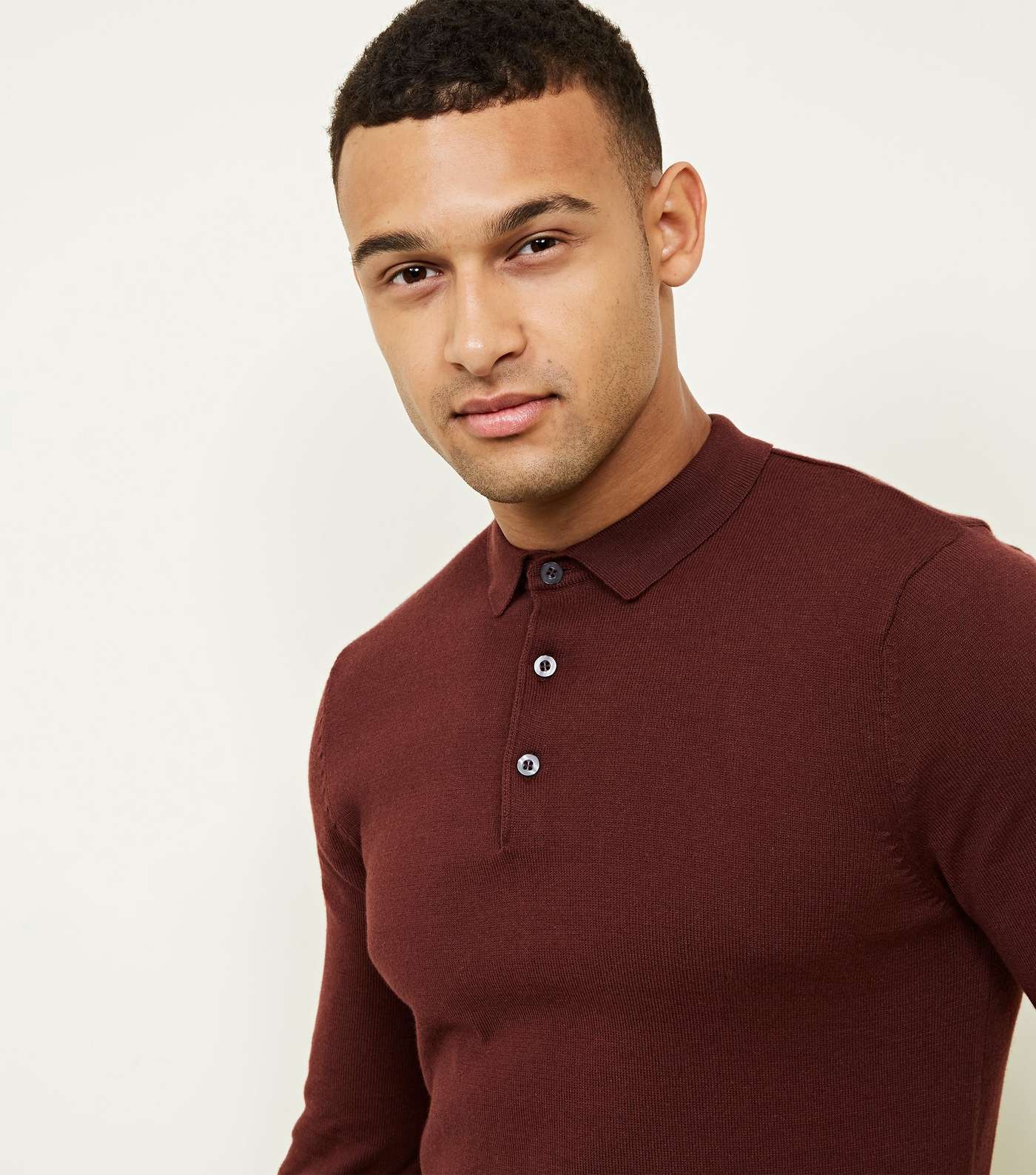 Burgundy Muscle Fit Long Sleeve Knit Polo Shirt Image 5