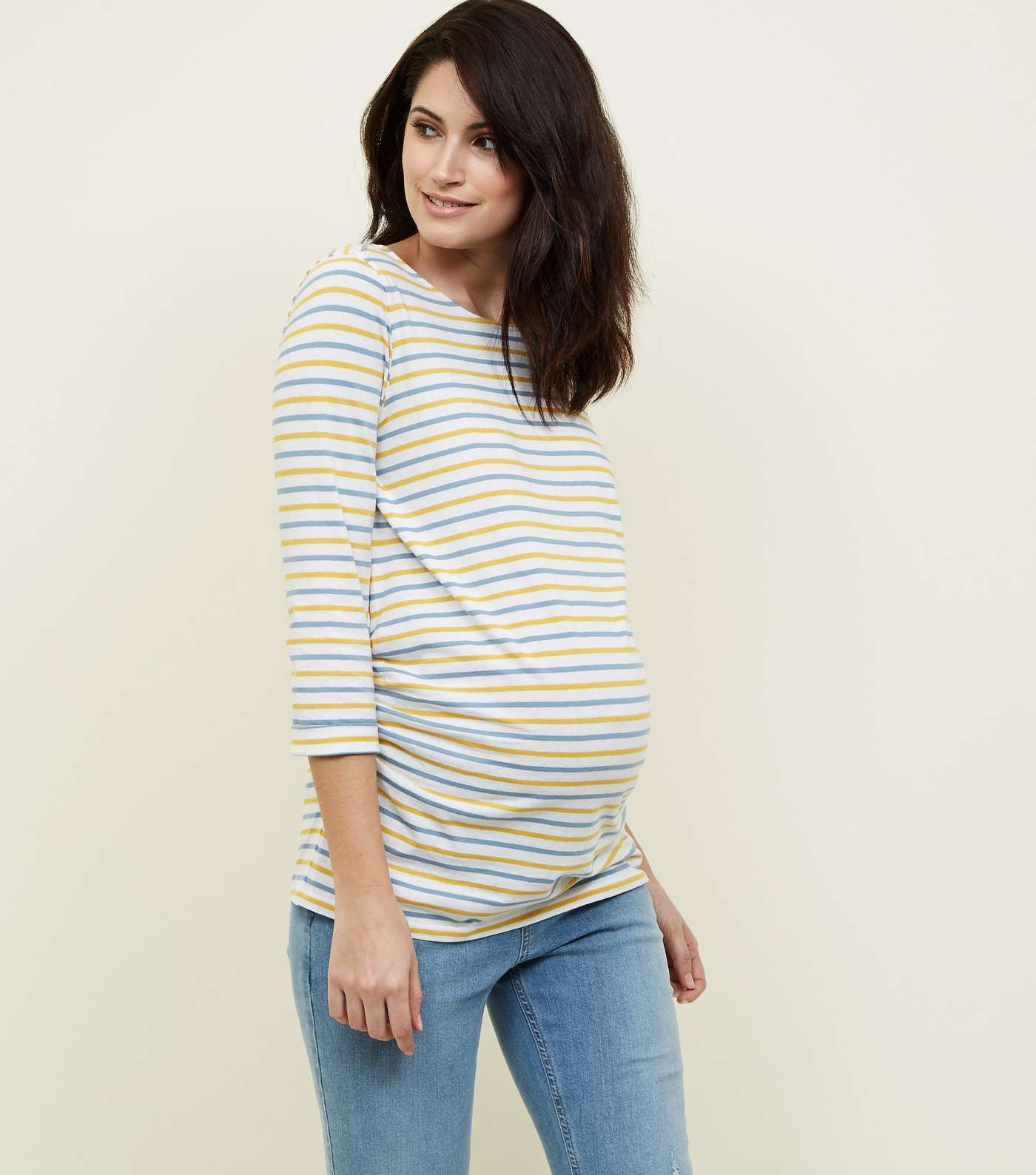Maternity White Stripe 3/4 Sleeve T-Shirt