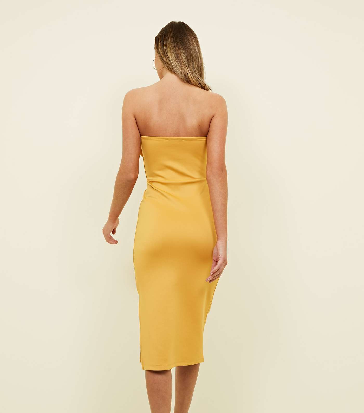 Mustard Strapless Bow Front Midi Dress Image 3