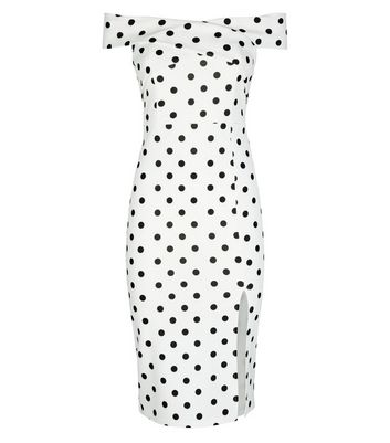 Polka dot hotsell bardot midi dress