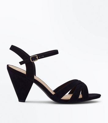 Wide Fit Black Suedette Cone Heeled 