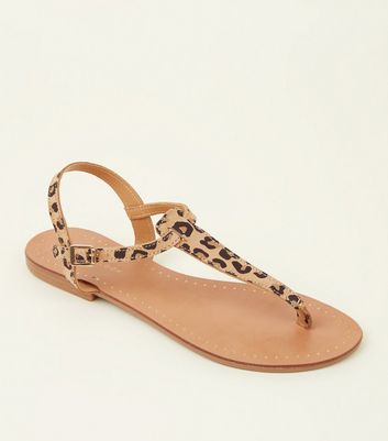 Stone Suede Leopard Print Flat Sandals 