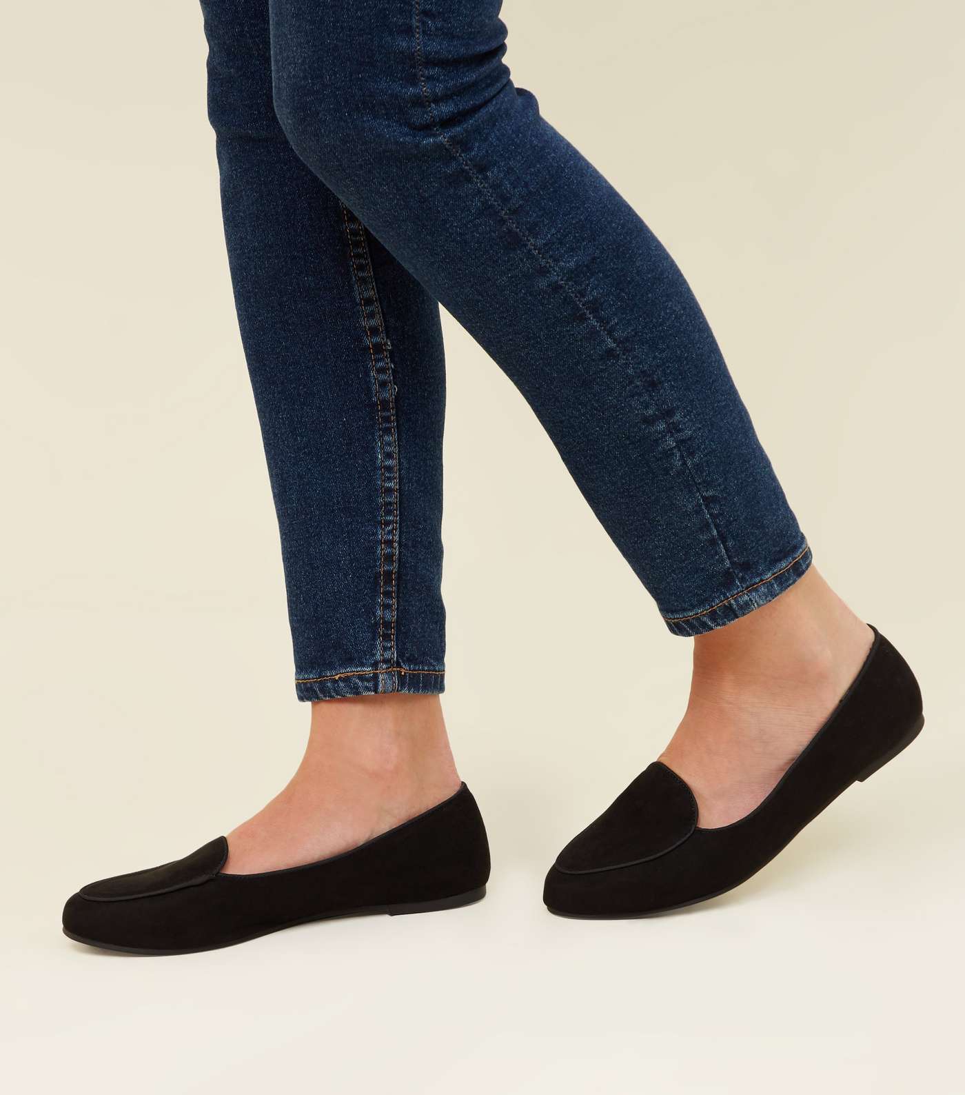 Wide Fit Black Suedette Square Toe Loafers Image 2