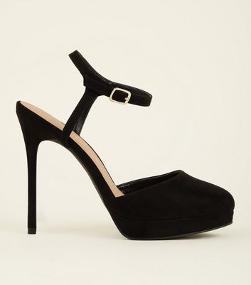 Black Suedette Platform Stiletto Heels 