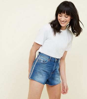 blue and white striped jean shorts