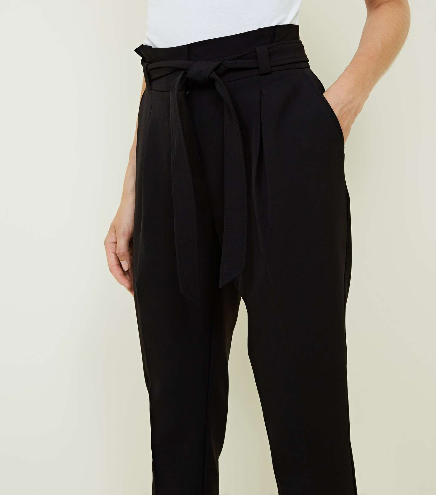 Petite Black Paperbag Waist Tapered Trousers  Image 5