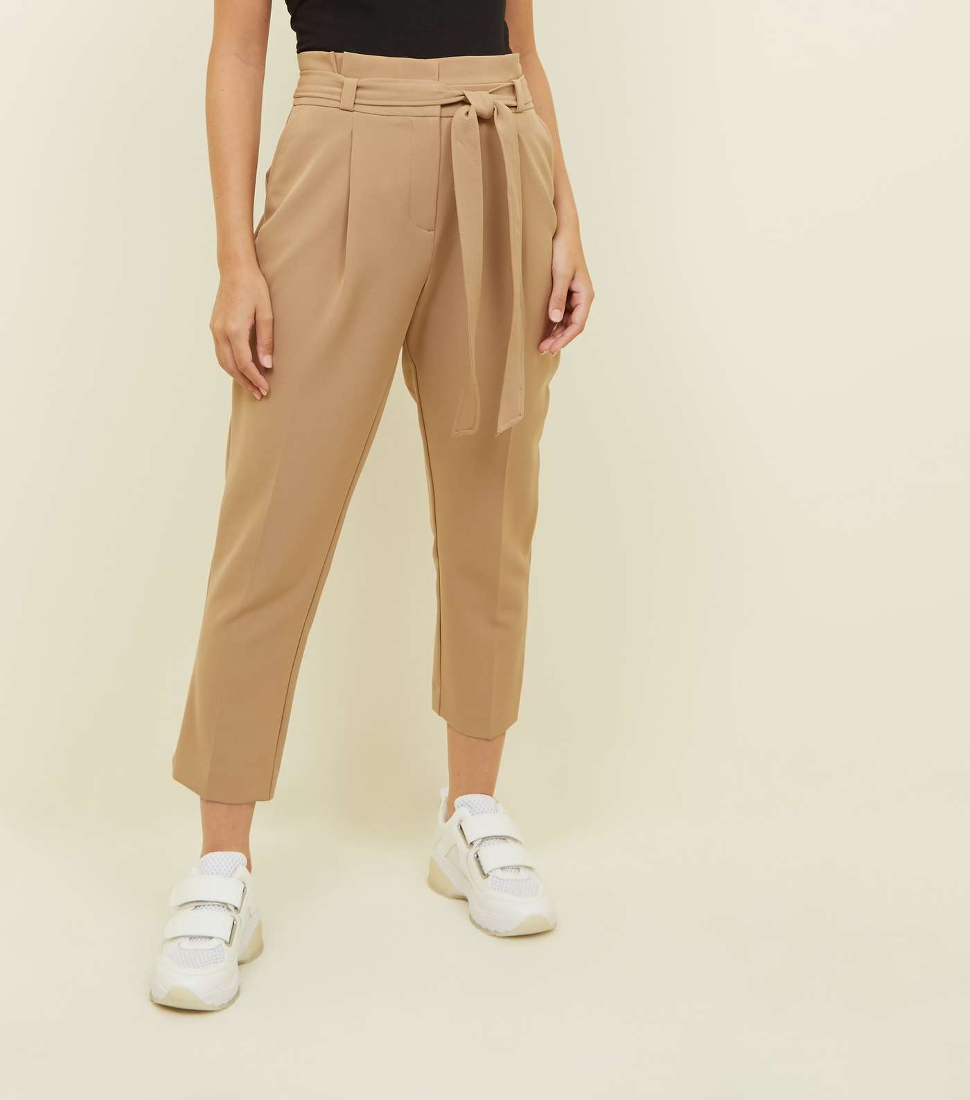 Petite Camel Paperbag Waist Tapered Trousers  Image 2
