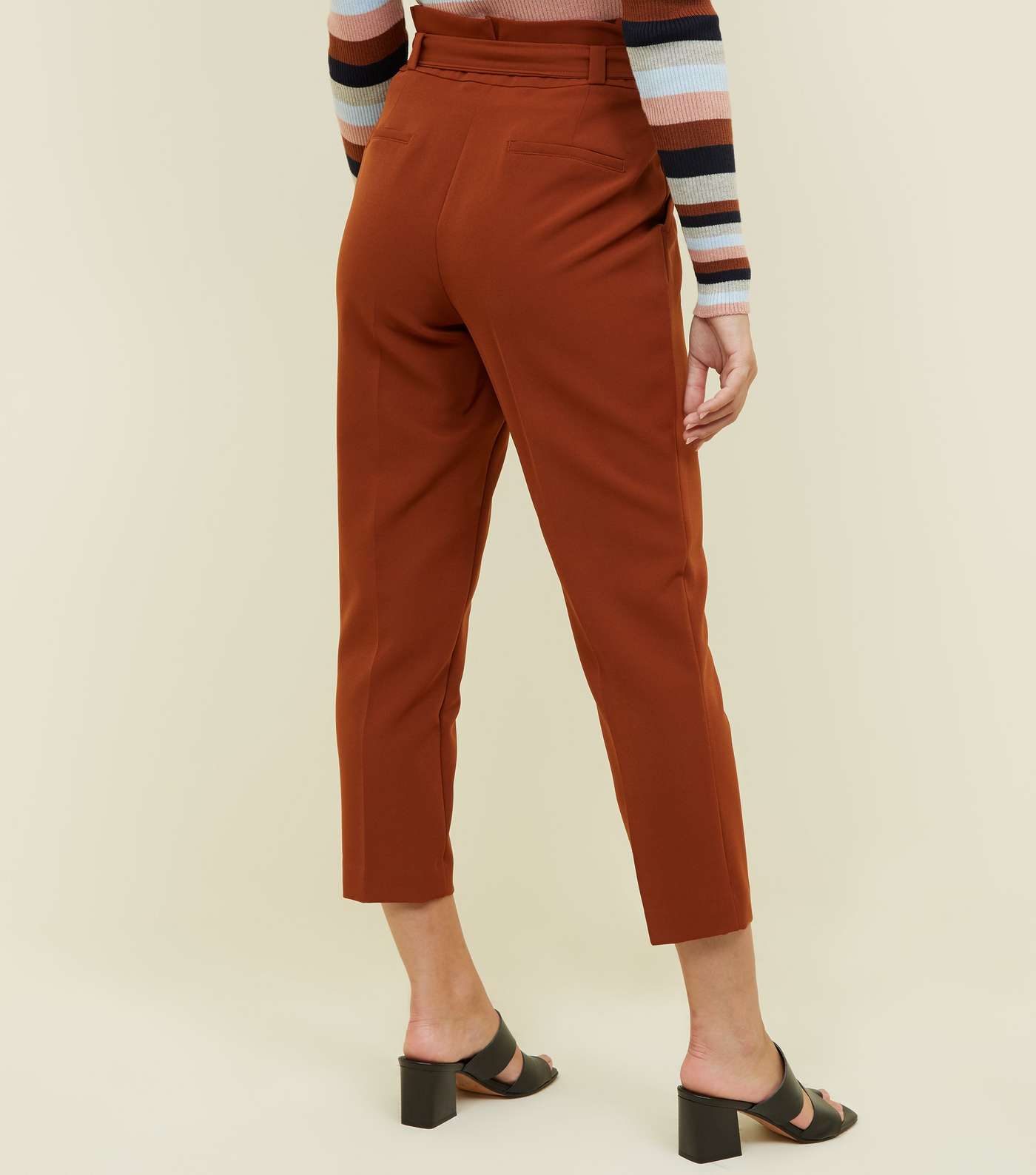 Petite Rust Paperbag Waist Tapered Trousers  Image 3