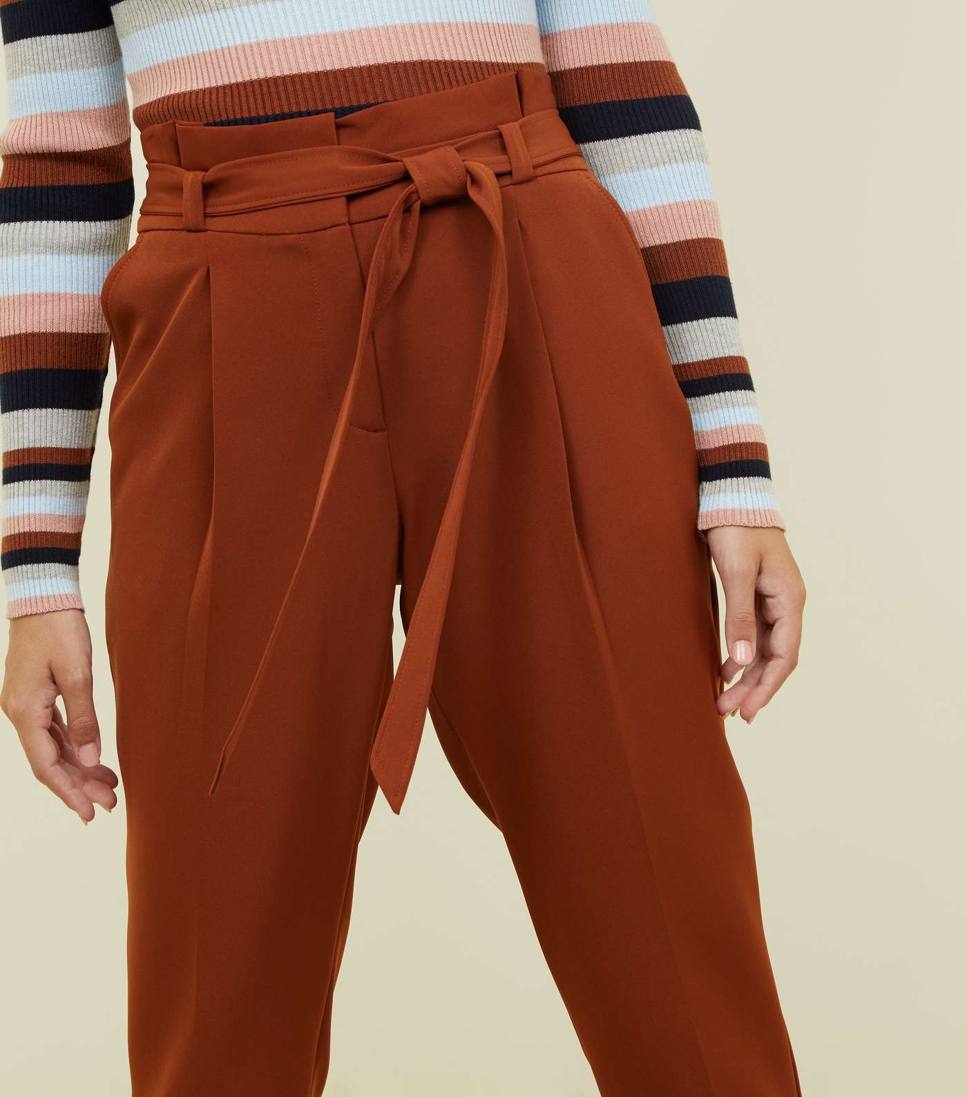 Petite Rust Paperbag Waist Tapered Trousers  Image 5