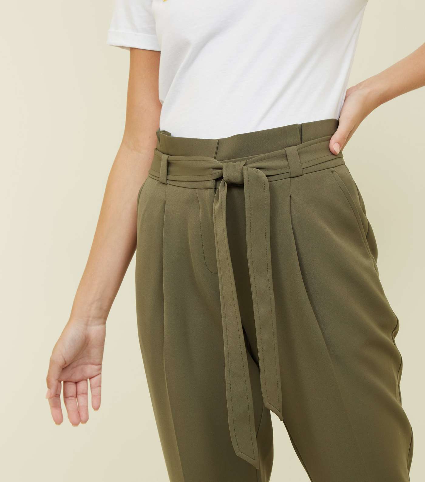 Petite Khaki Paperbag Waist Tapered Trousers Image 5
