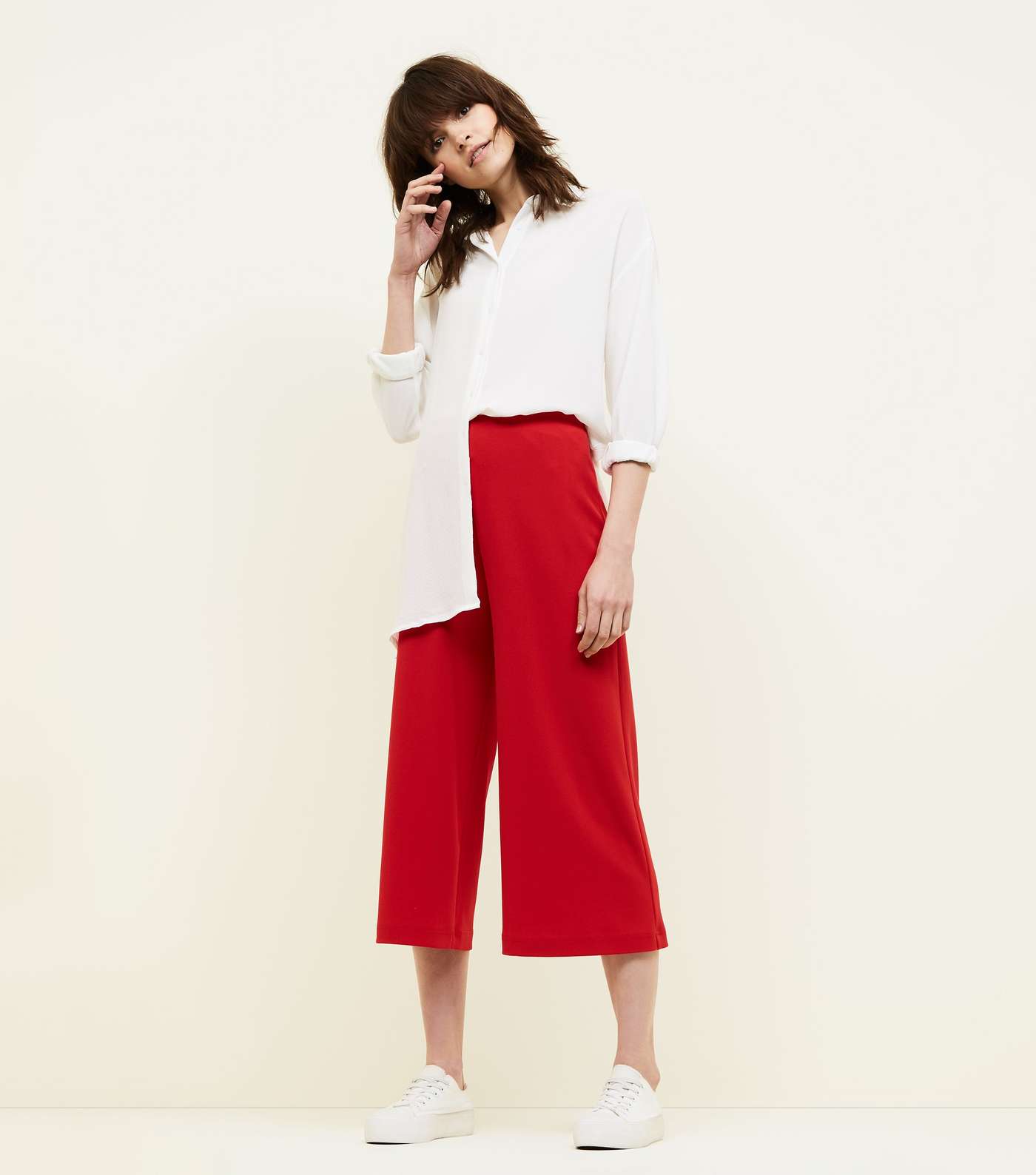 Red Crepe Scuba Cropped Trousers