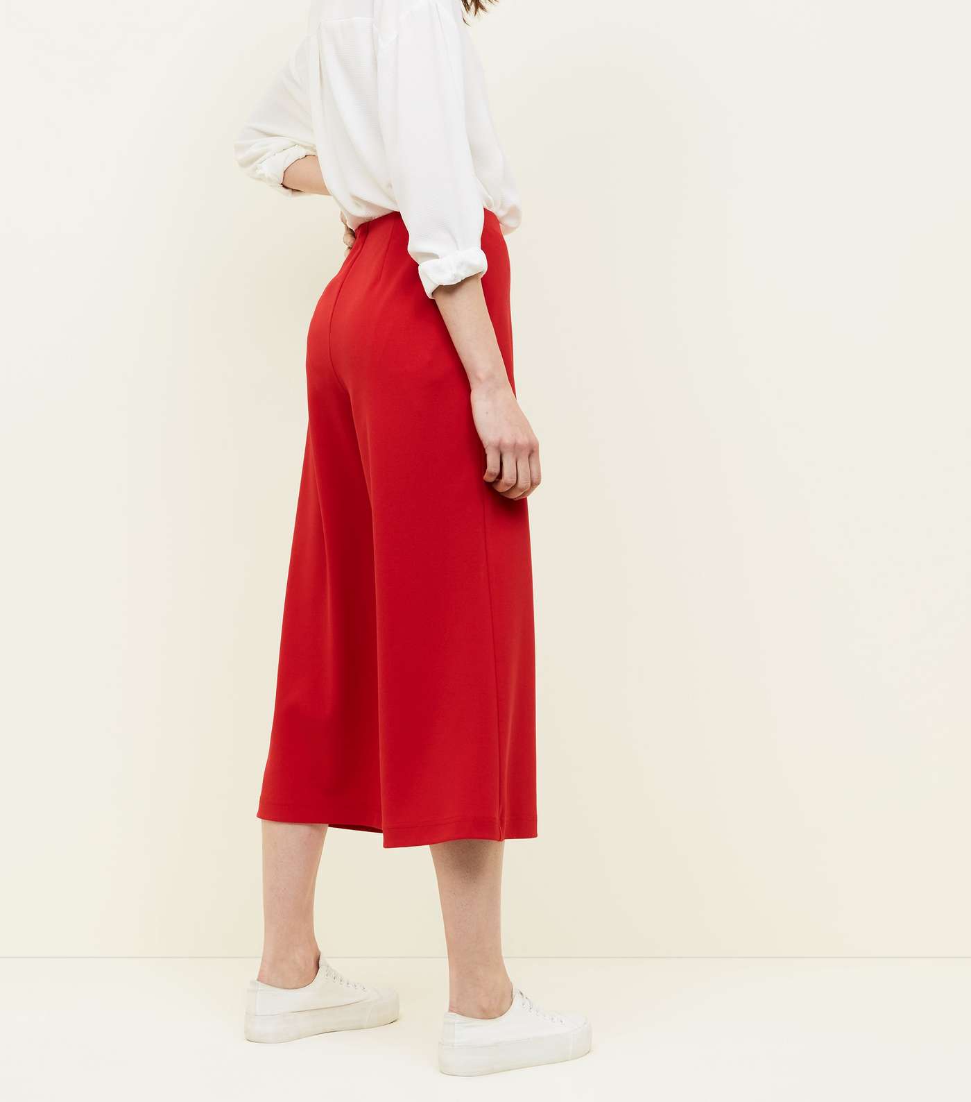 Red Crepe Scuba Cropped Trousers Image 3